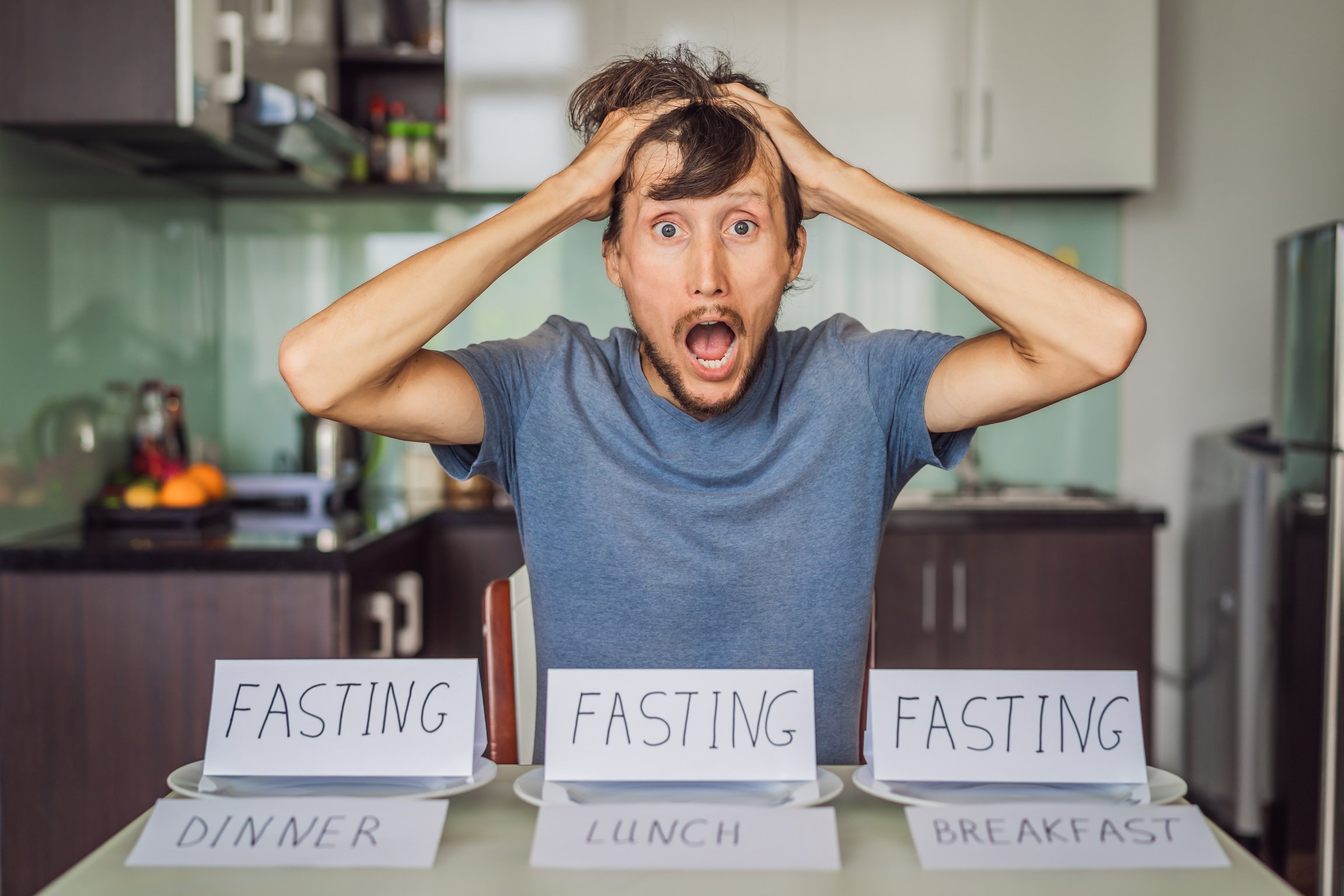 The Man Is Engaged in Intermittent Fasting for Health.. Intermittent Fasting Concept, Top View